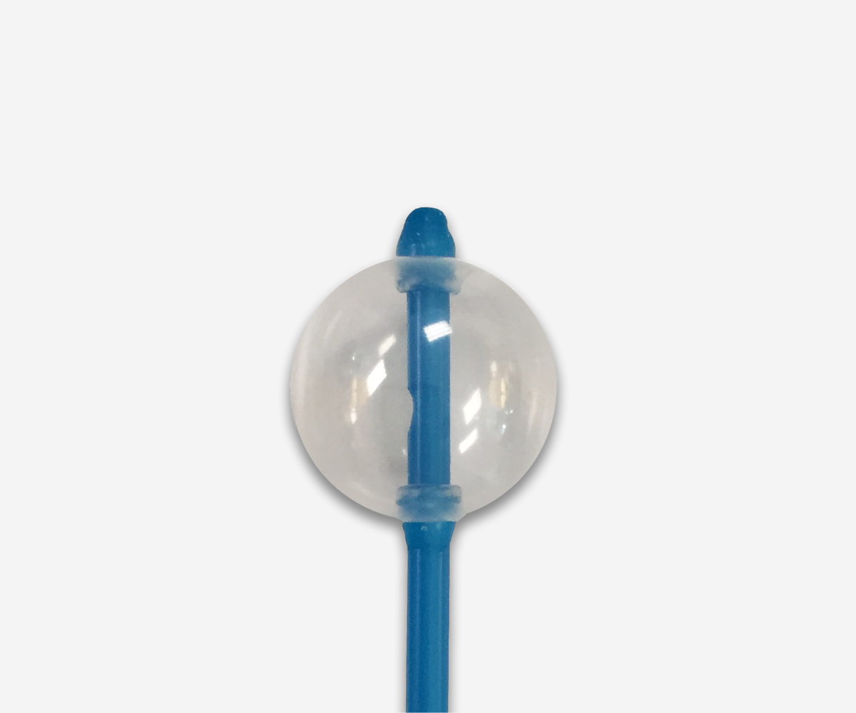 Close-up of the Thomas Medical Steen Open-Tip HSG Catheter Balloon - Concentric balloon placed at the distal tip for sealing the internal os and precise saline or contrast media delivery.