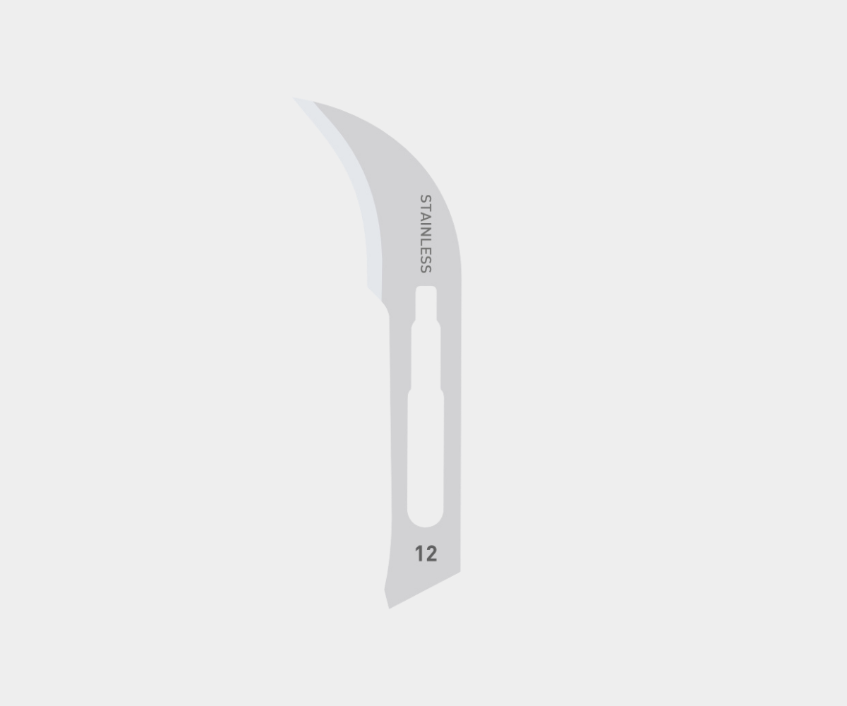 Krystal Carbon Steel Surgical Blades - Picture of a size 12 blade