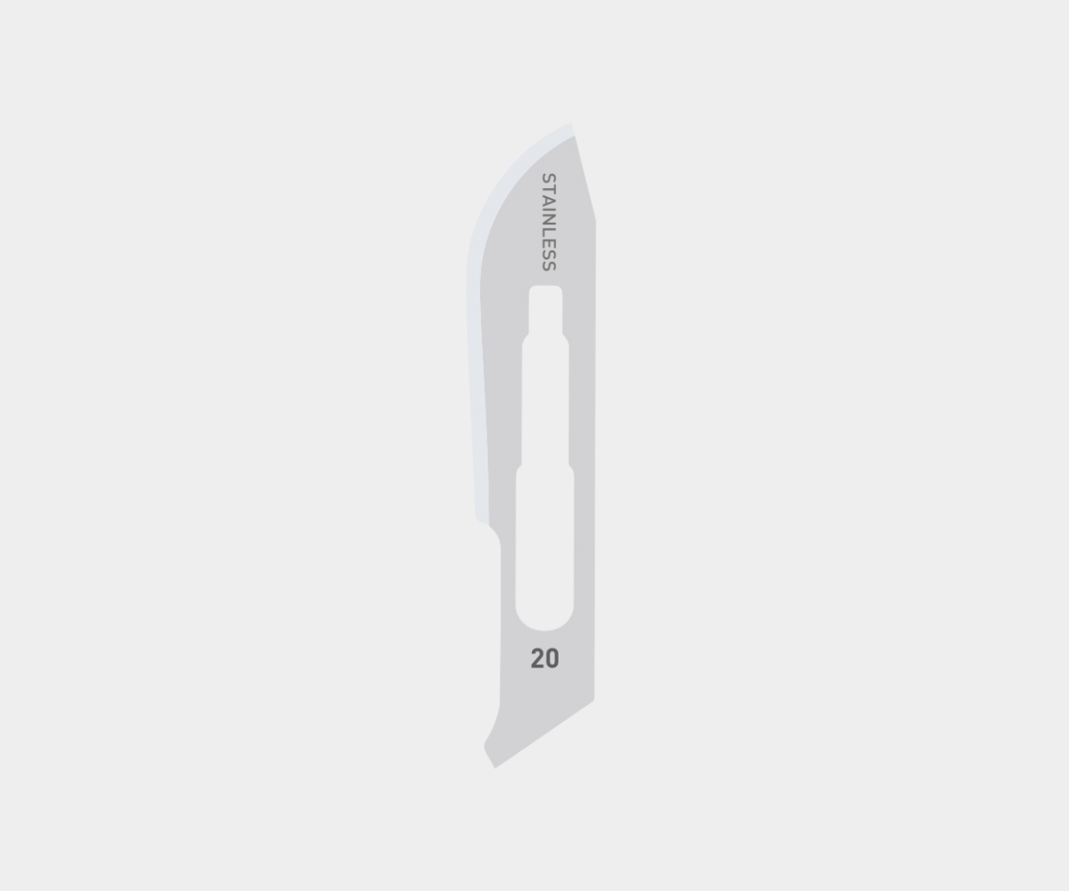 Krystal Carbon Steel Surgical Blades - Picture of a size 20 blade
