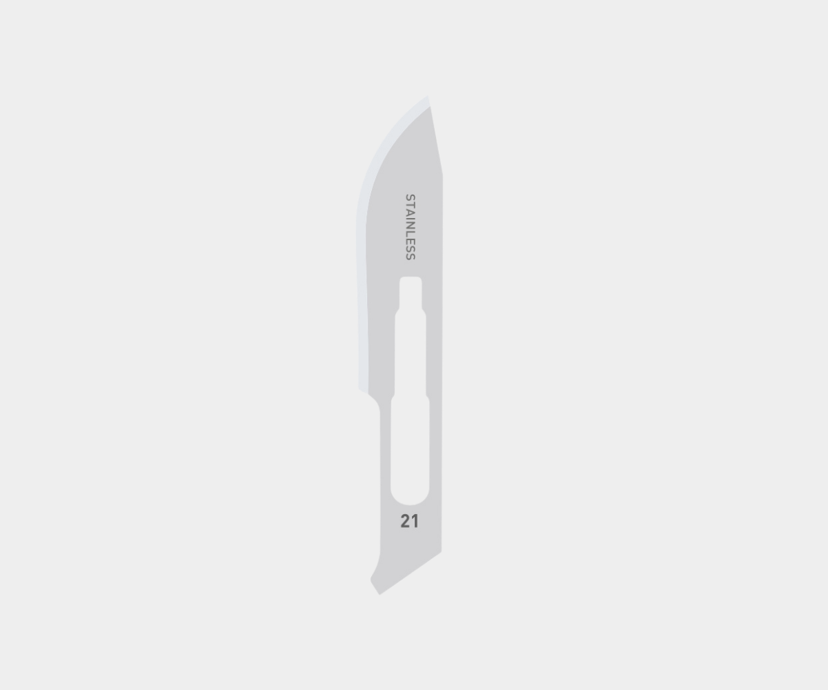 Krystal Carbon Steel Surgical Blades - Picture of a size 21 blade