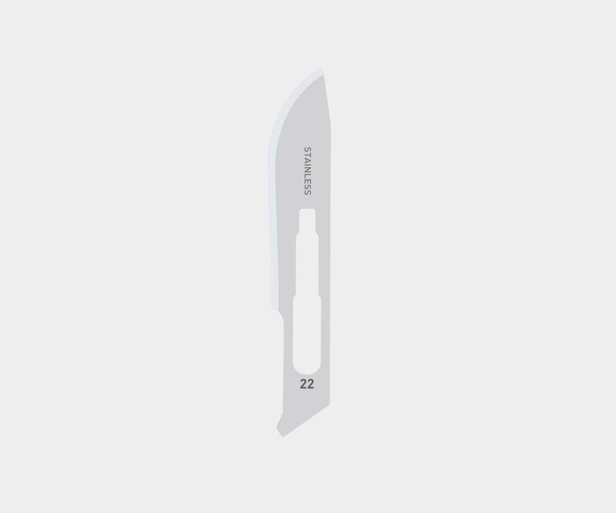 Krystal Carbon Steel Surgical Blades - Picture of a size 22 blade