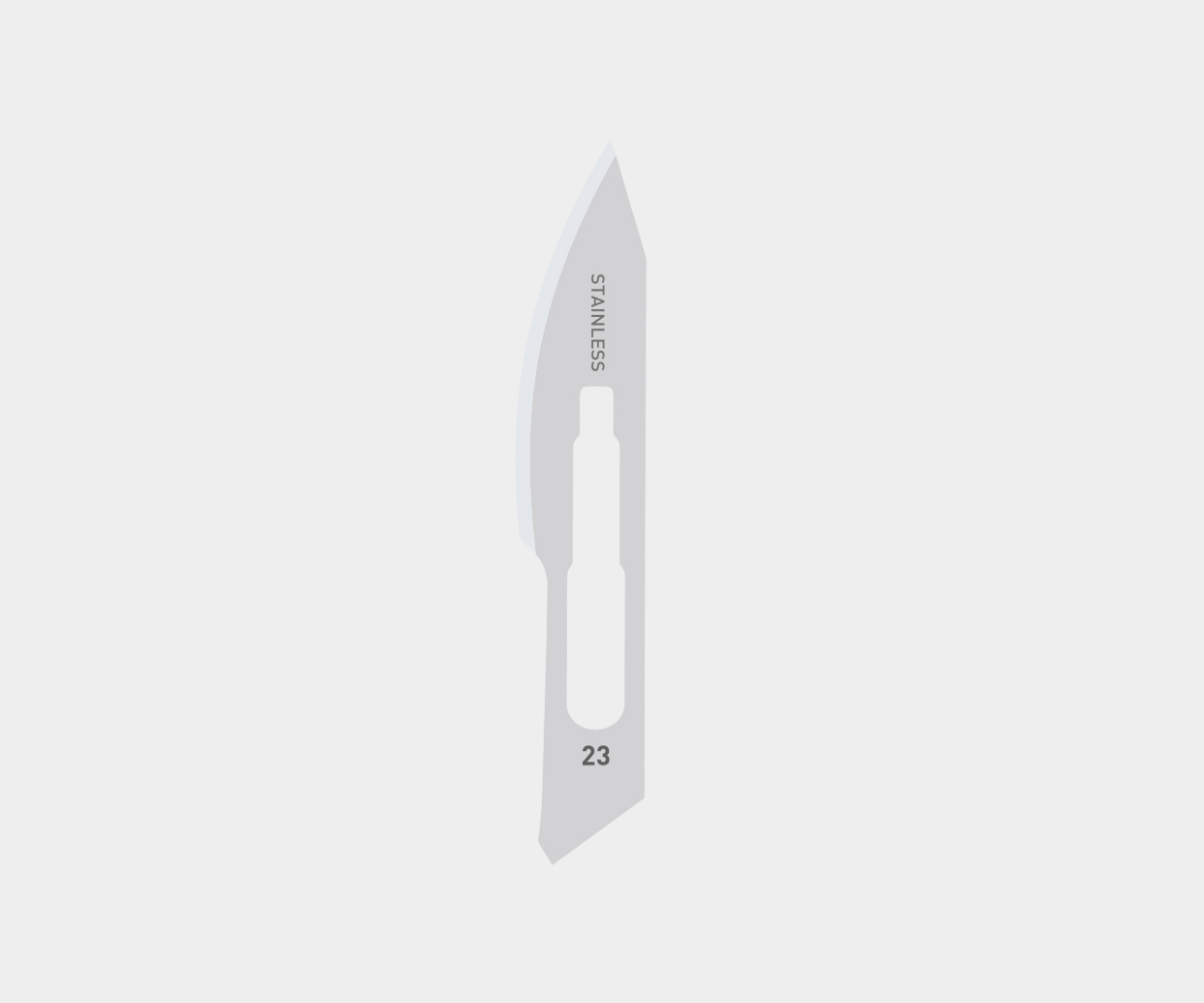 Krystal Carbon Steel Surgical Blades - Picture of a size 23 blade