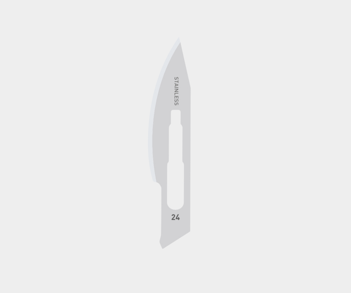 Krystal Carbon Steel Surgical Blades - Picture of a size 24 blade