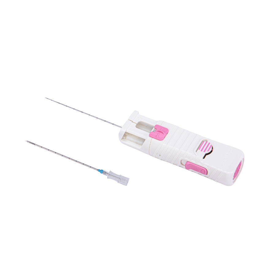 MultiFire biopsy gun showing double-click bottom and front firing button design