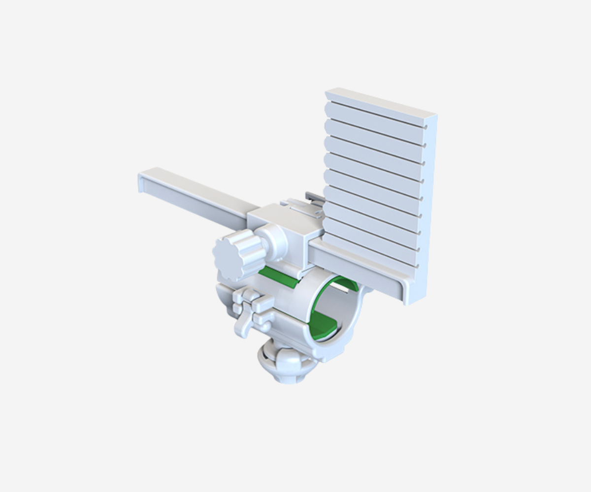GTK154 needle guide with a circular mounting ring, vertical marked guide block, and thumb screw adjustment